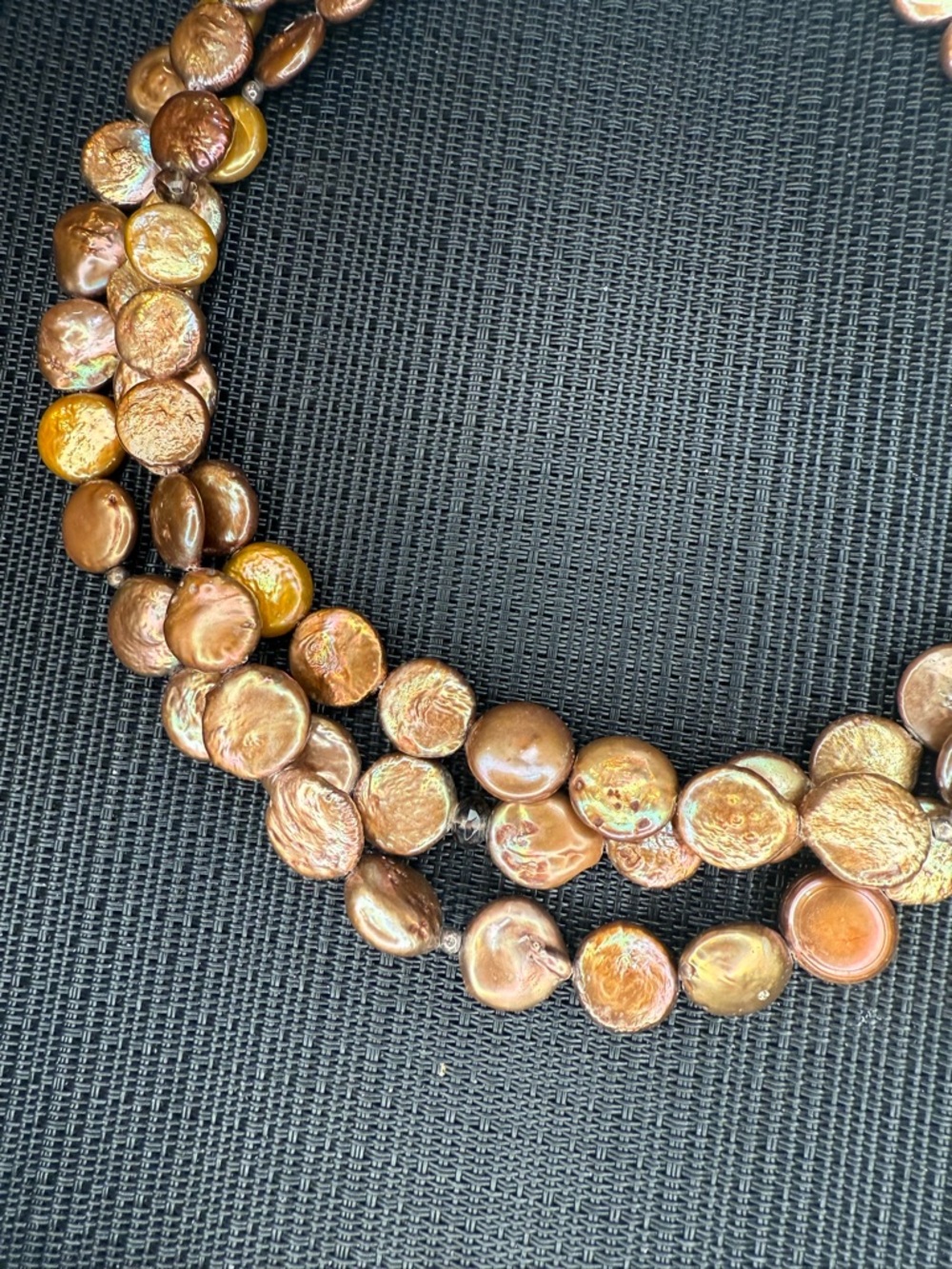 3-Strand Coin Pearl Necklace 925 Sterling Silver Clasp Gold Tone Freshwater Boho - Picture 4 of 16